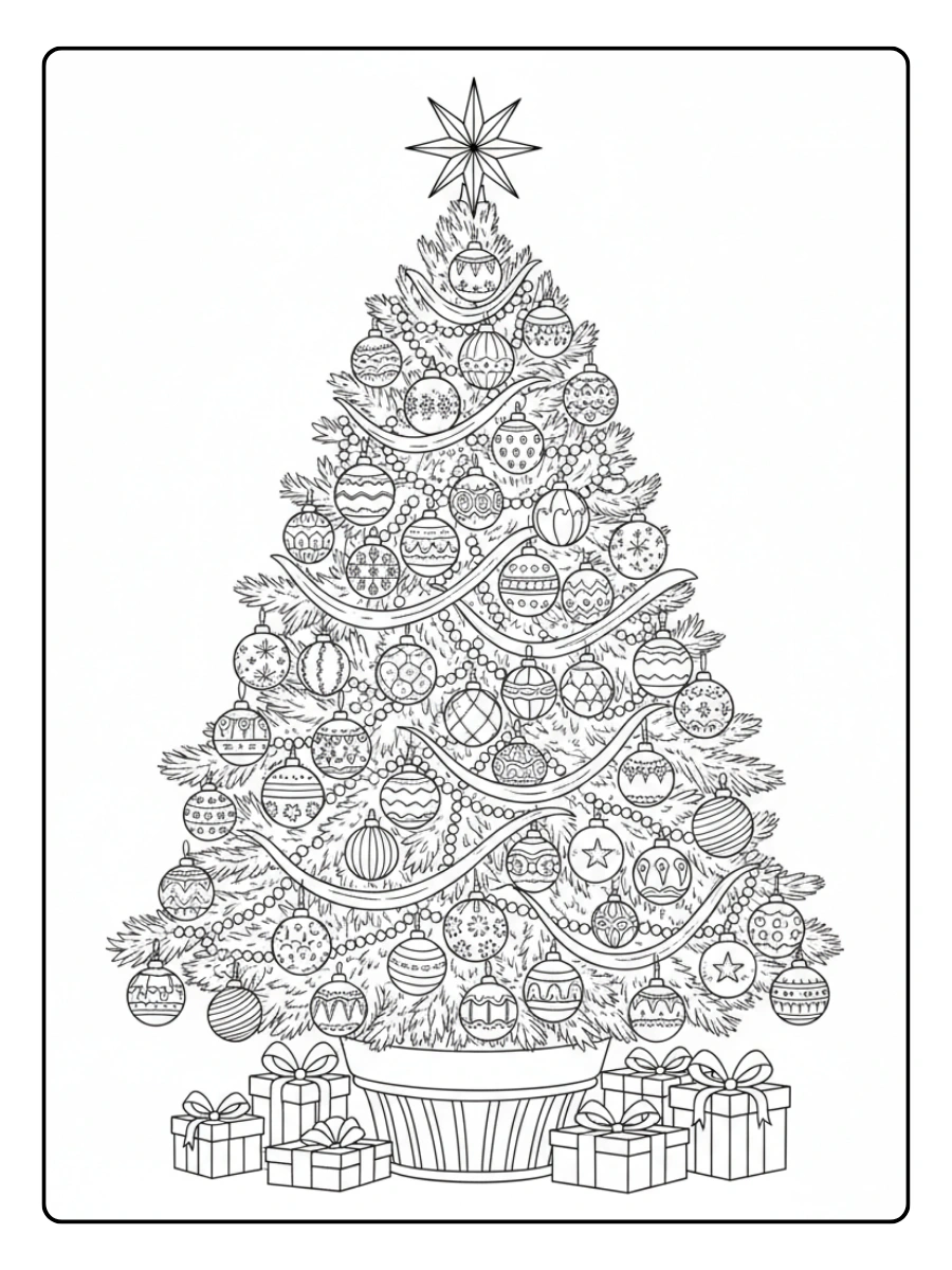 Disegni da colorare albero di Natale con palline