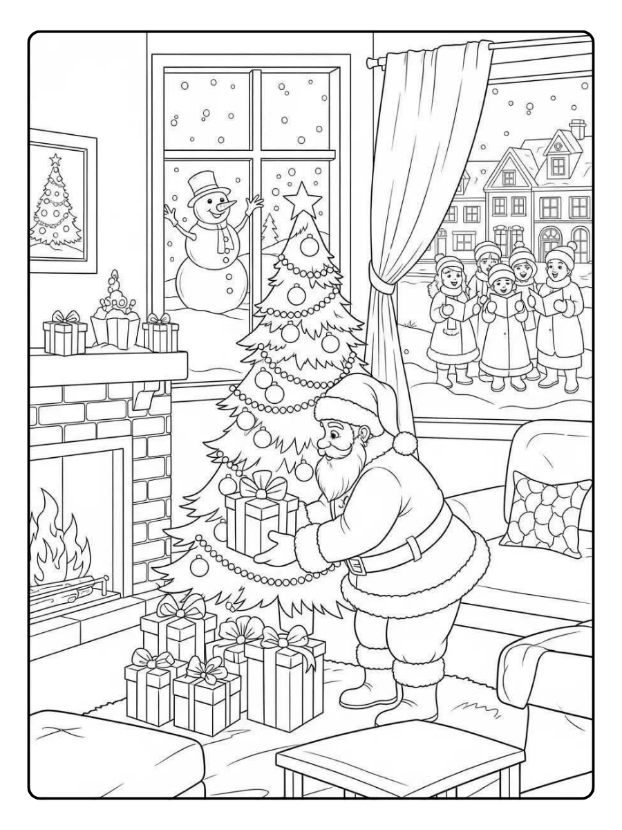 Disegni da colorare albero di Natale con regali