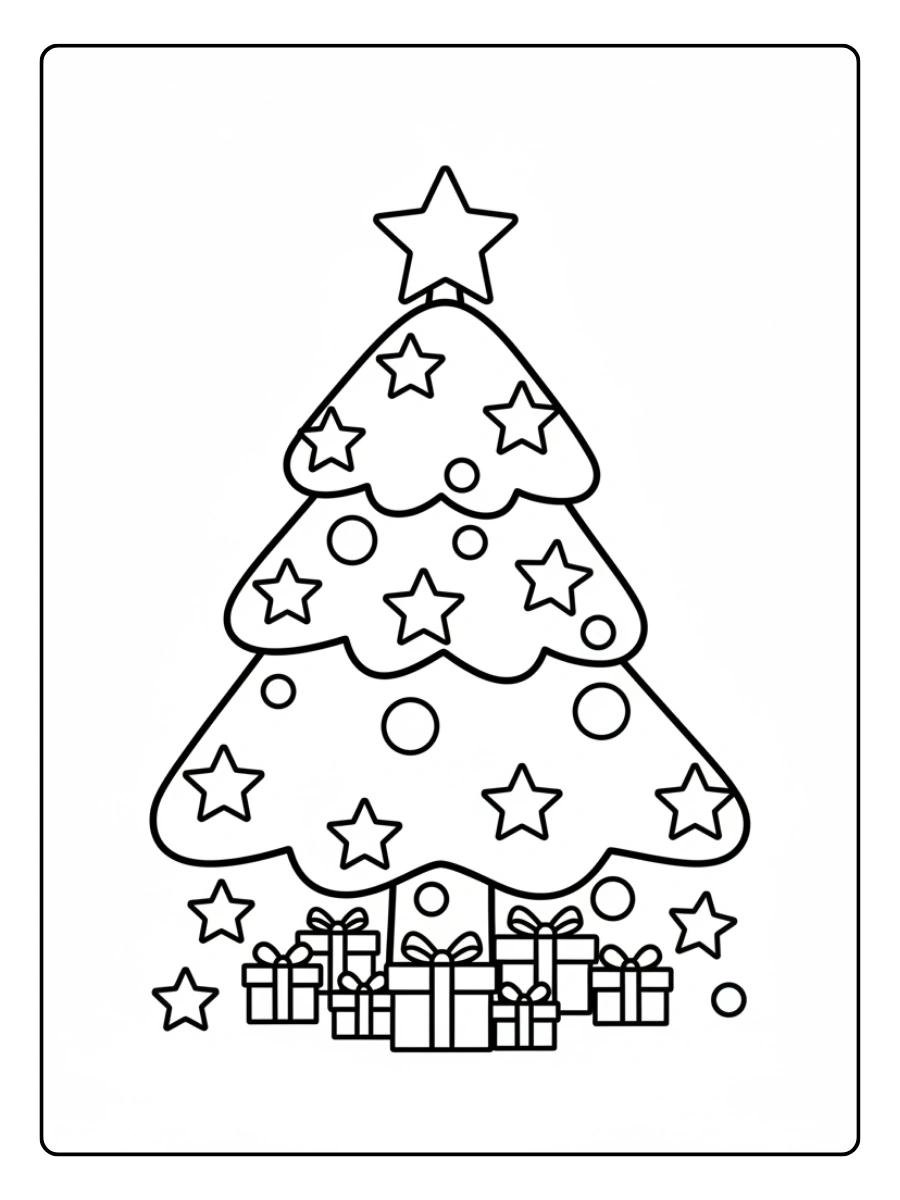 Disegni da colorare albero di Natale con stelle