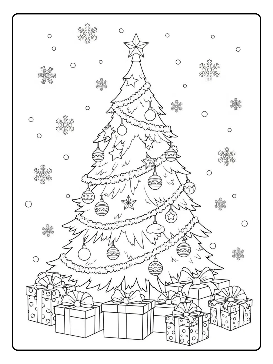 Disegni da colorare albero di Natale innevato