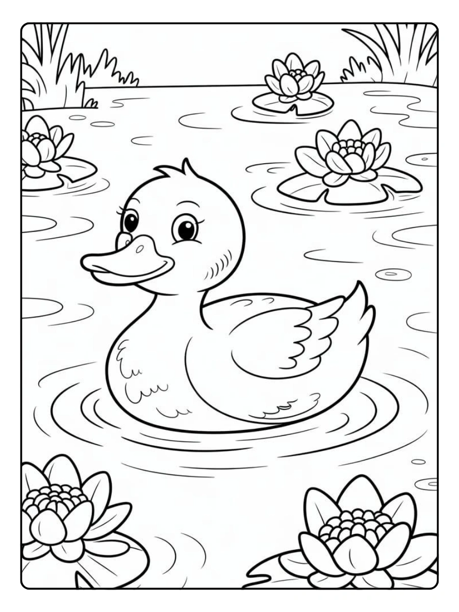 Disegni da colorare anatra con lago