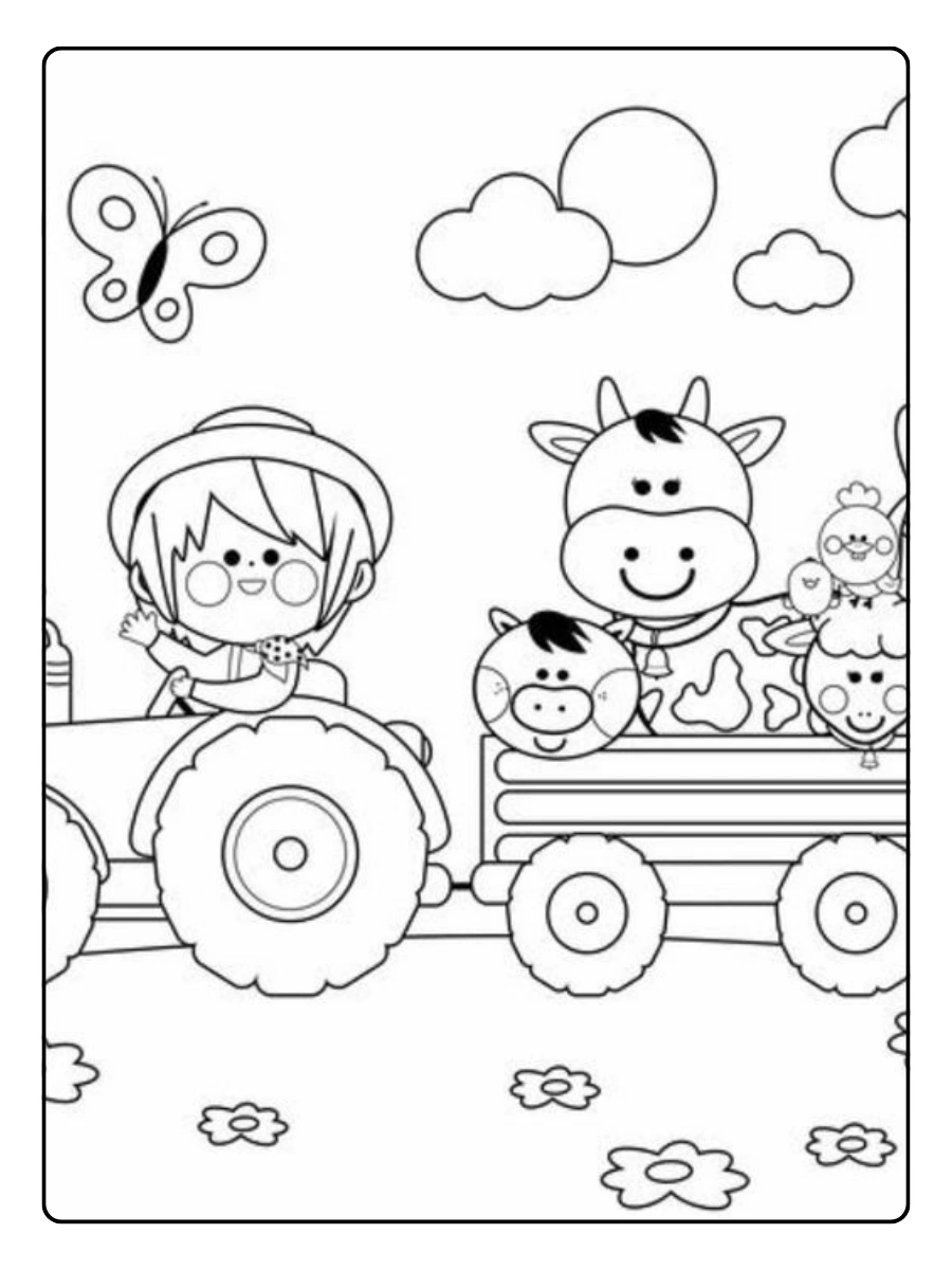 Disegni da colorare animali fattoria con trattore