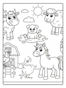 Disegni da colorare animali fattoria stile cartoon