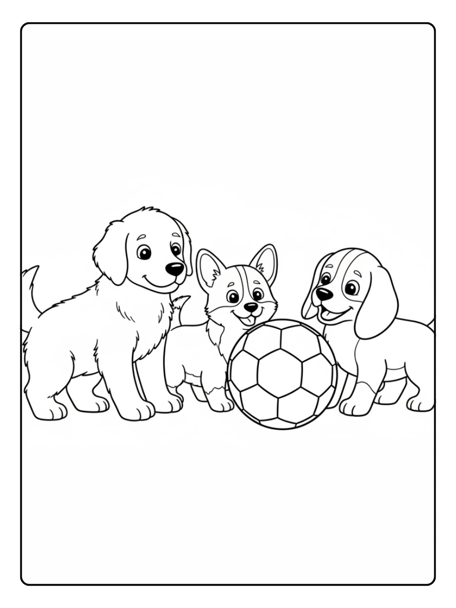 Disegni da colorare cani con palla da stampare