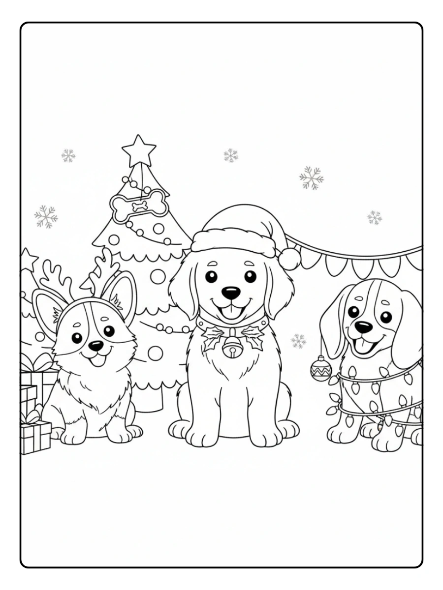 Disegni da colorare cani di Natale per bambini