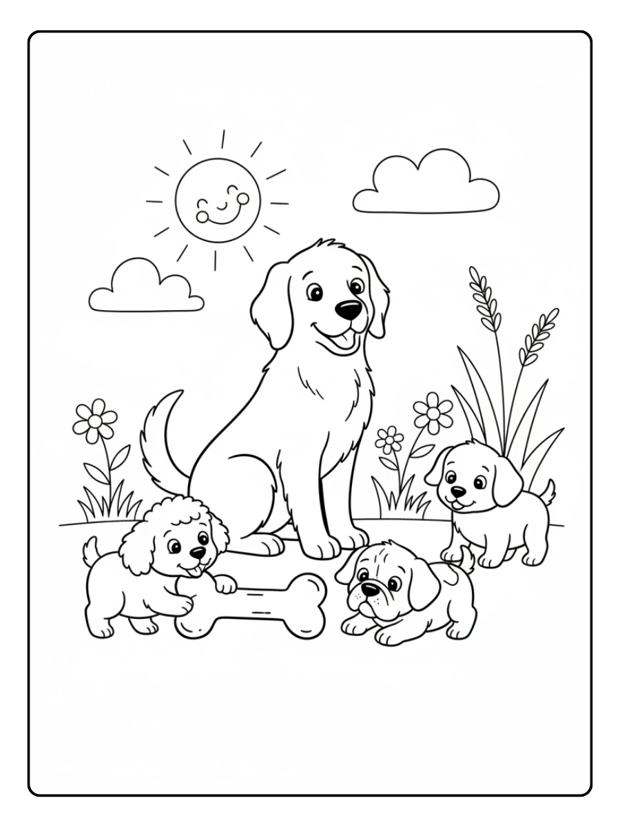 Disegni da colorare cani e cuccioli per la scuola dell’infanzia