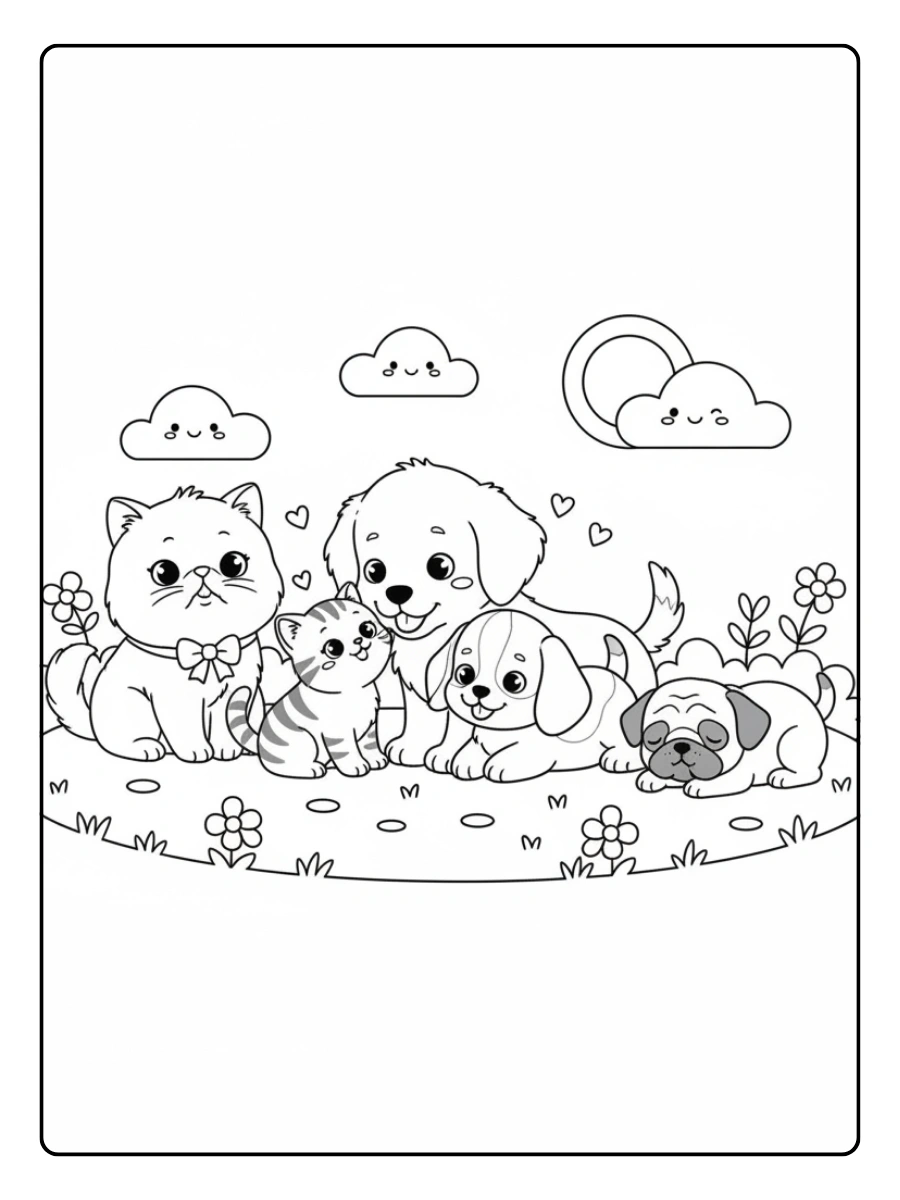 Disegni da colorare cani e gatti amici