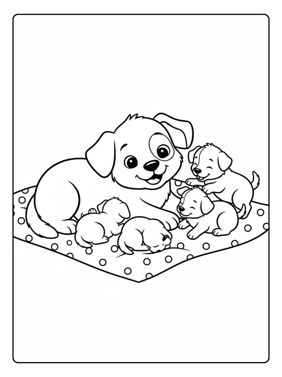 Disegni da colorare cani mamma con cuccioli