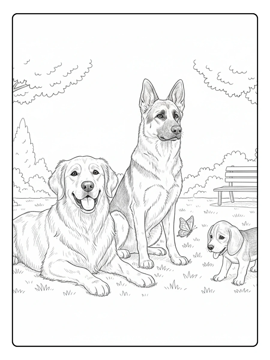 Disegni da colorare cani realistici da stampare in PDF