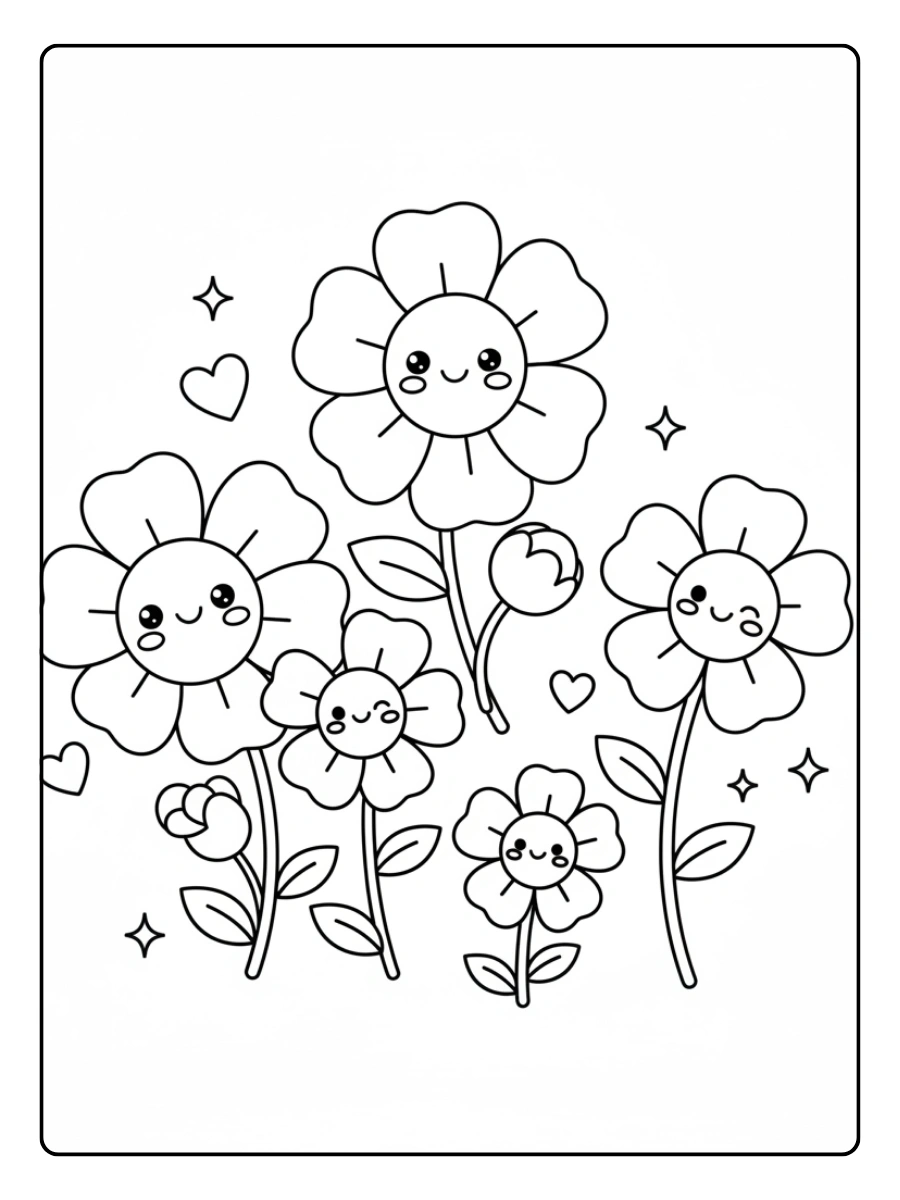 Disegni da colorare carine – fiori kawaii