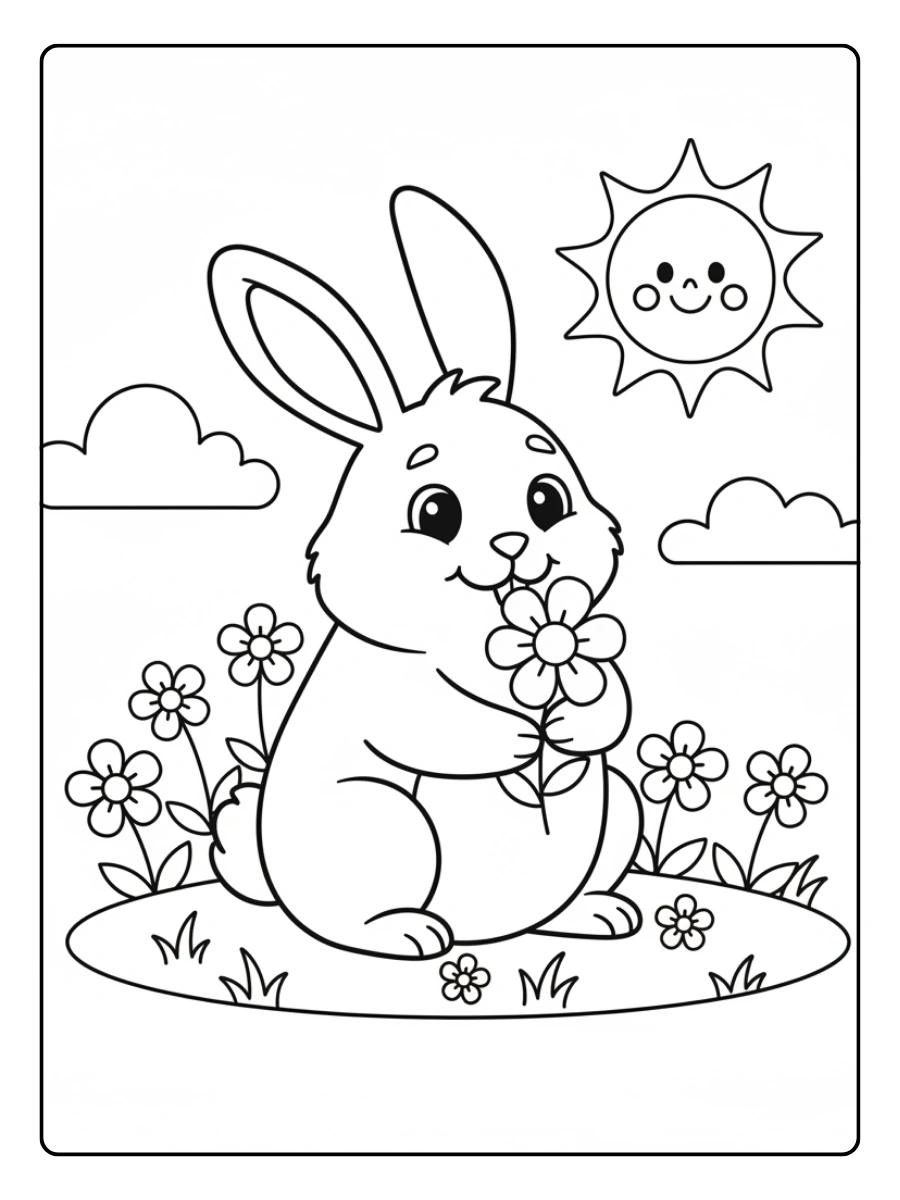 Disegni da colorare coniglio con fiori