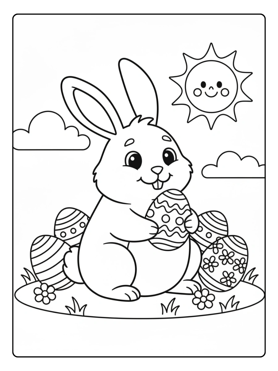 Disegni da colorare coniglio con uova di Pasqua