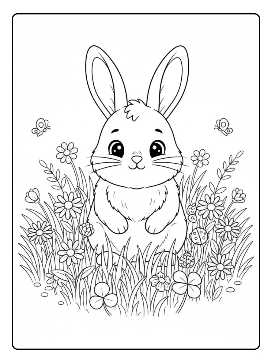 Disegni da colorare coniglio nel prato