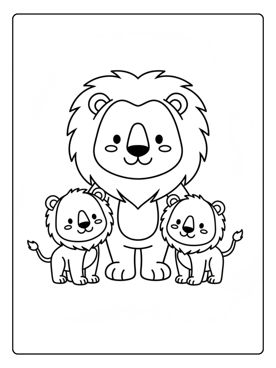 Disegni da colorare del leone con famiglia