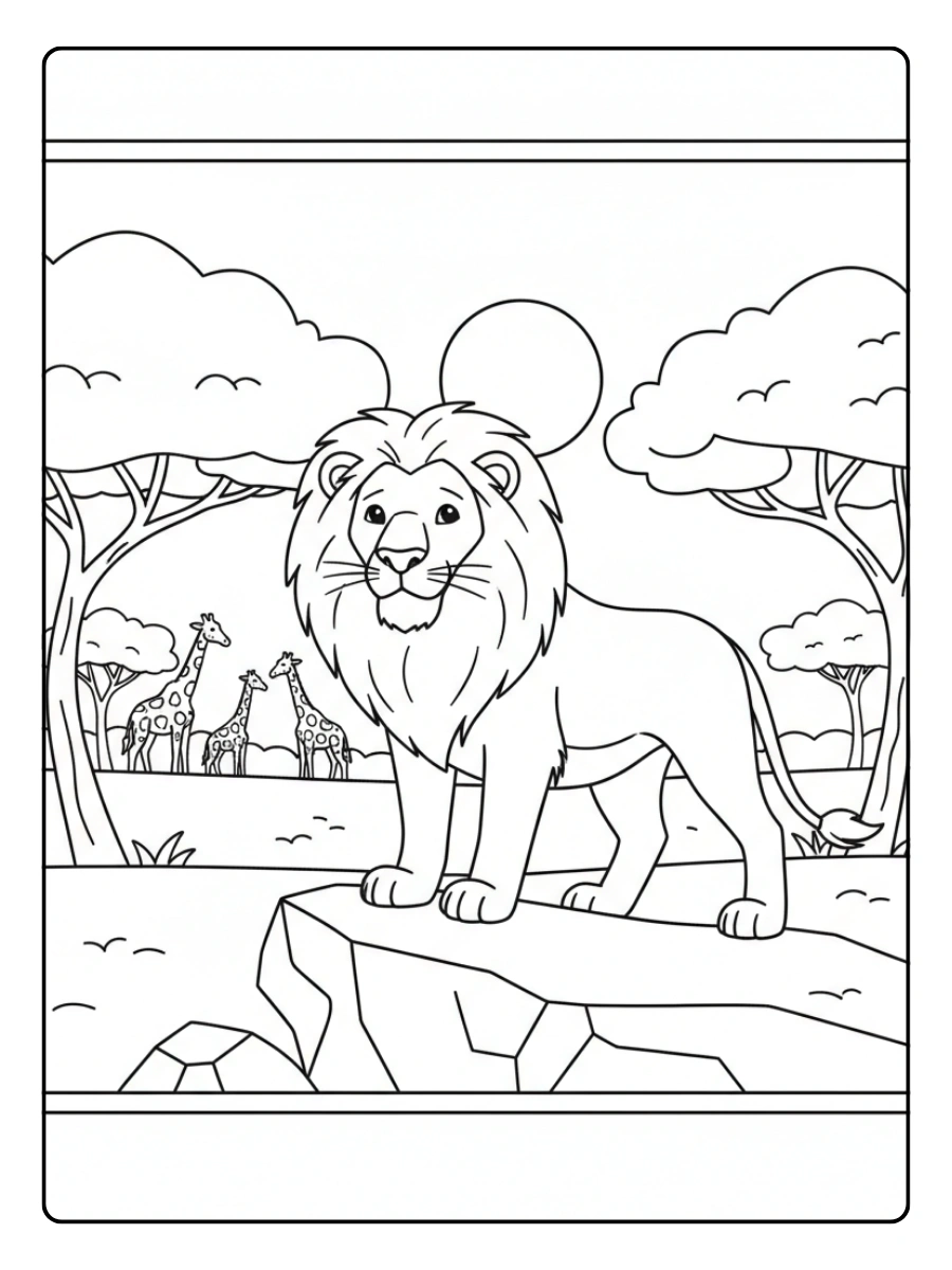 Disegni da colorare del leone nella savana