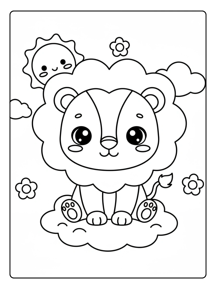 Disegni da colorare del leone stile kawaii