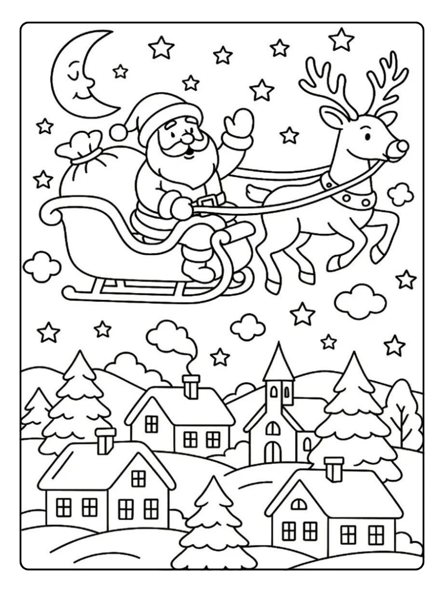 Disegni da colorare di Babbo Natale con stelle