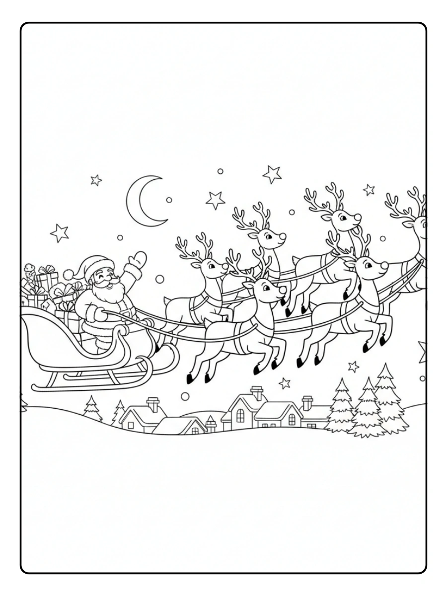 Disegni da colorare di Babbo Natale e renne