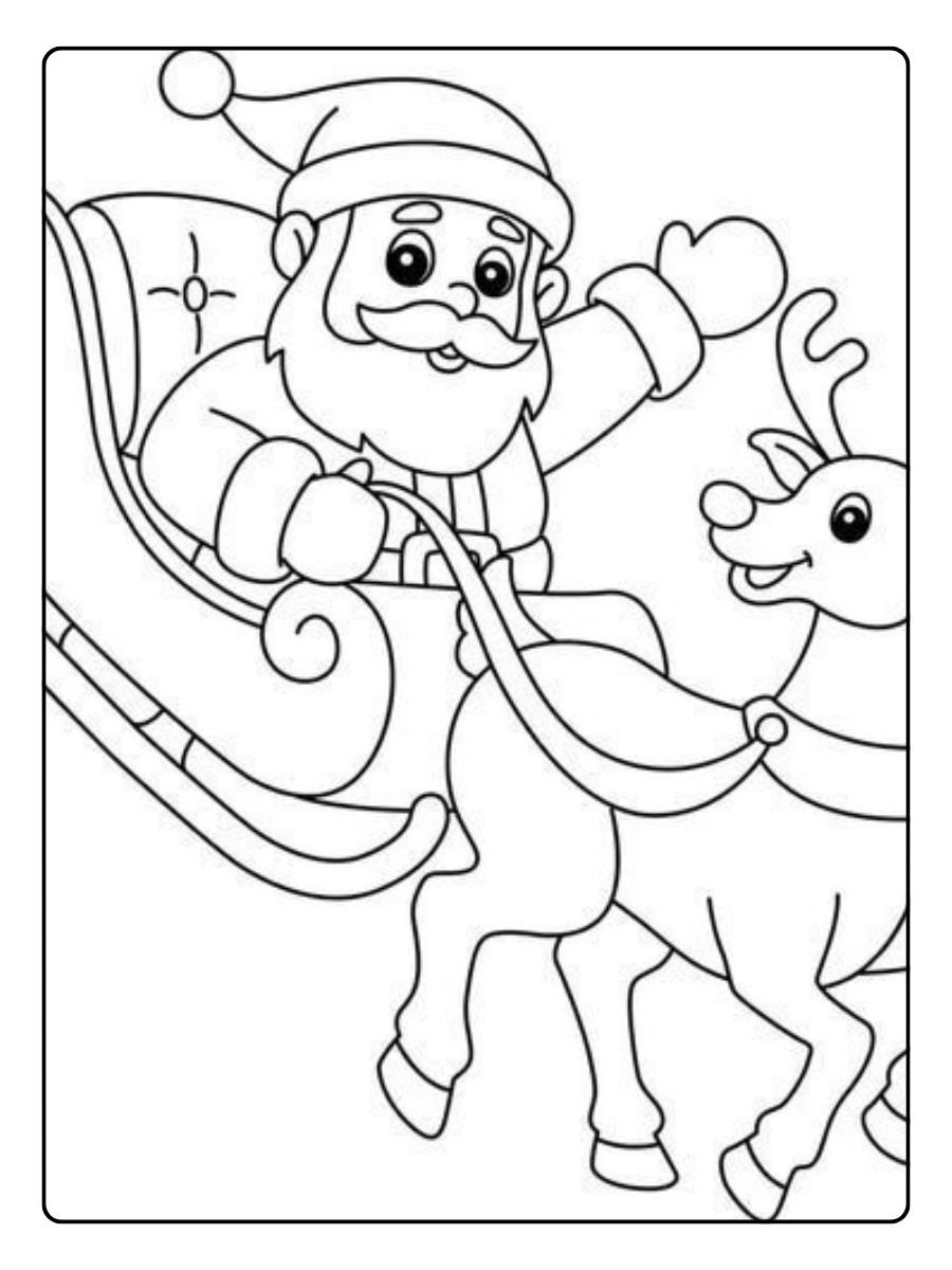 Disegni da colorare di Babbo Natale in slitta