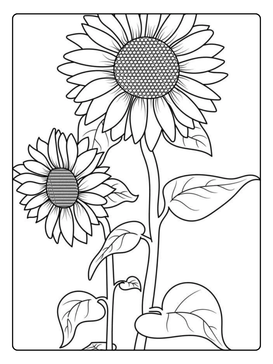 Disegni da colorare di piante di girasole dettagliati