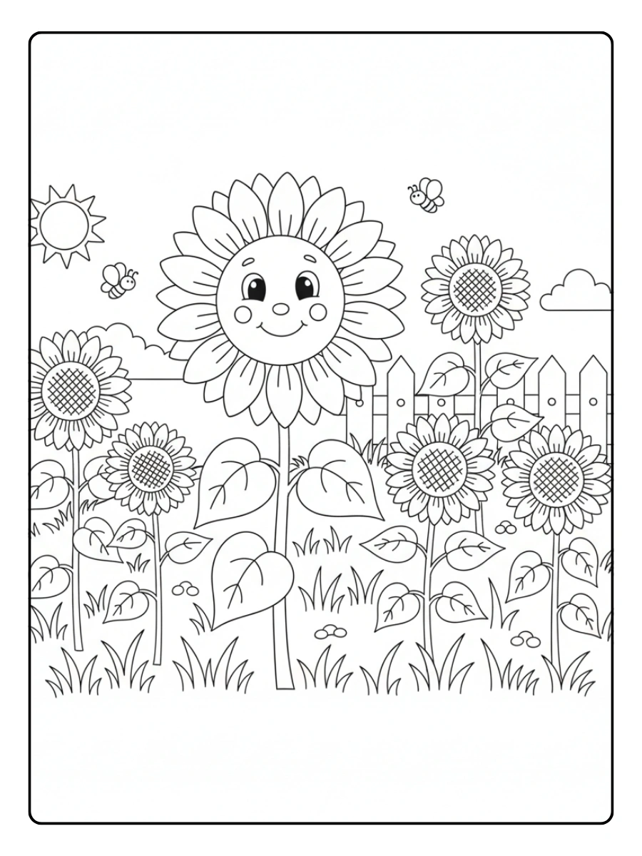 Disegni da colorare di piante di girasole in giardino