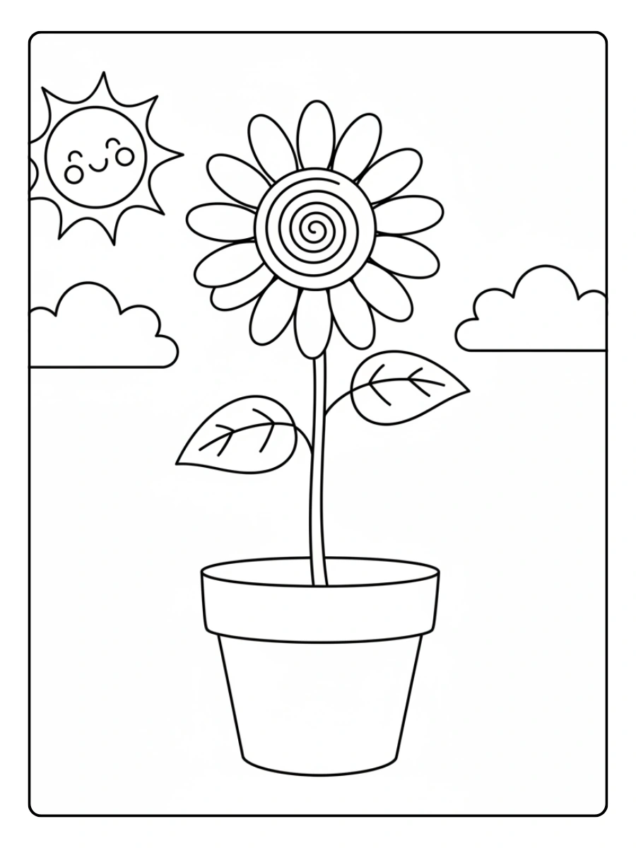 Disegni da colorare di piante di girasole in vaso