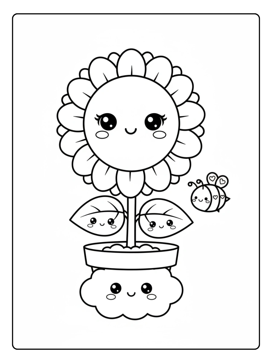 Disegni da colorare di piante di girasole kawaii