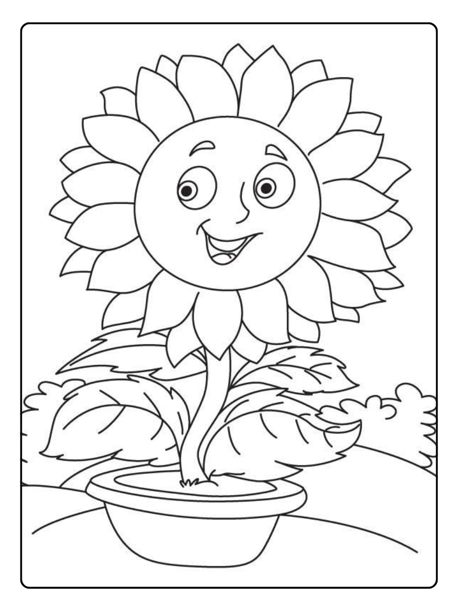 Disegni da colorare di piante di girasole stile cartoon