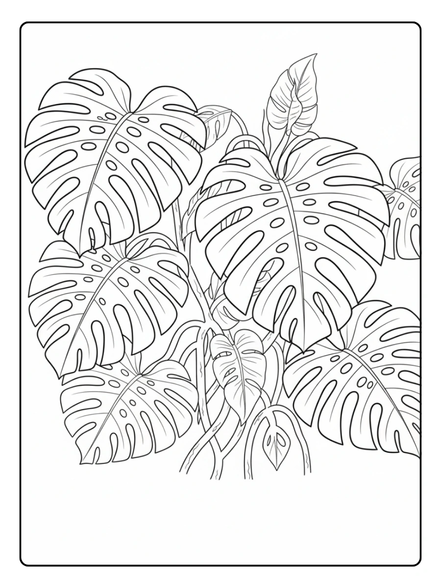 Disegni da colorare di piante tropicali – Foglie di monstera