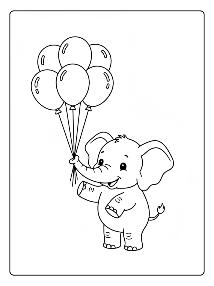 Disegni da colorare elefante con palloncini
