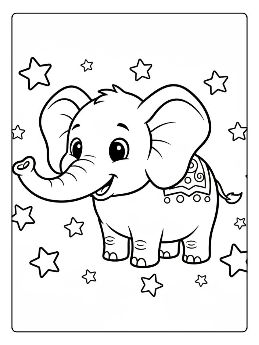 Disegni da colorare elefante con stelle