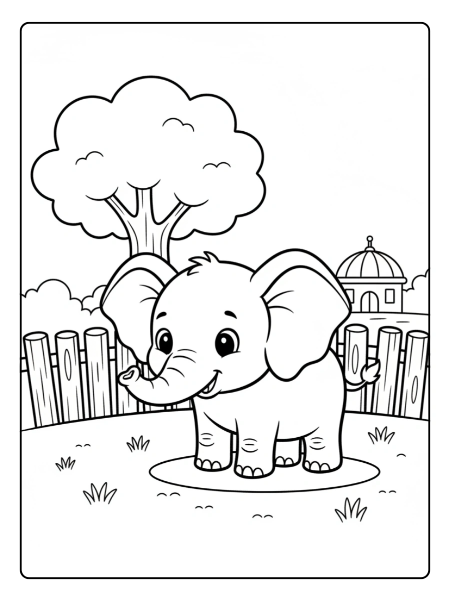 Disegni da colorare elefante linea spessa facile