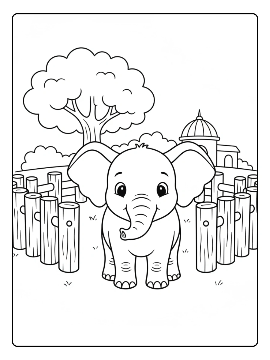 Disegni da colorare elefante nello zoo