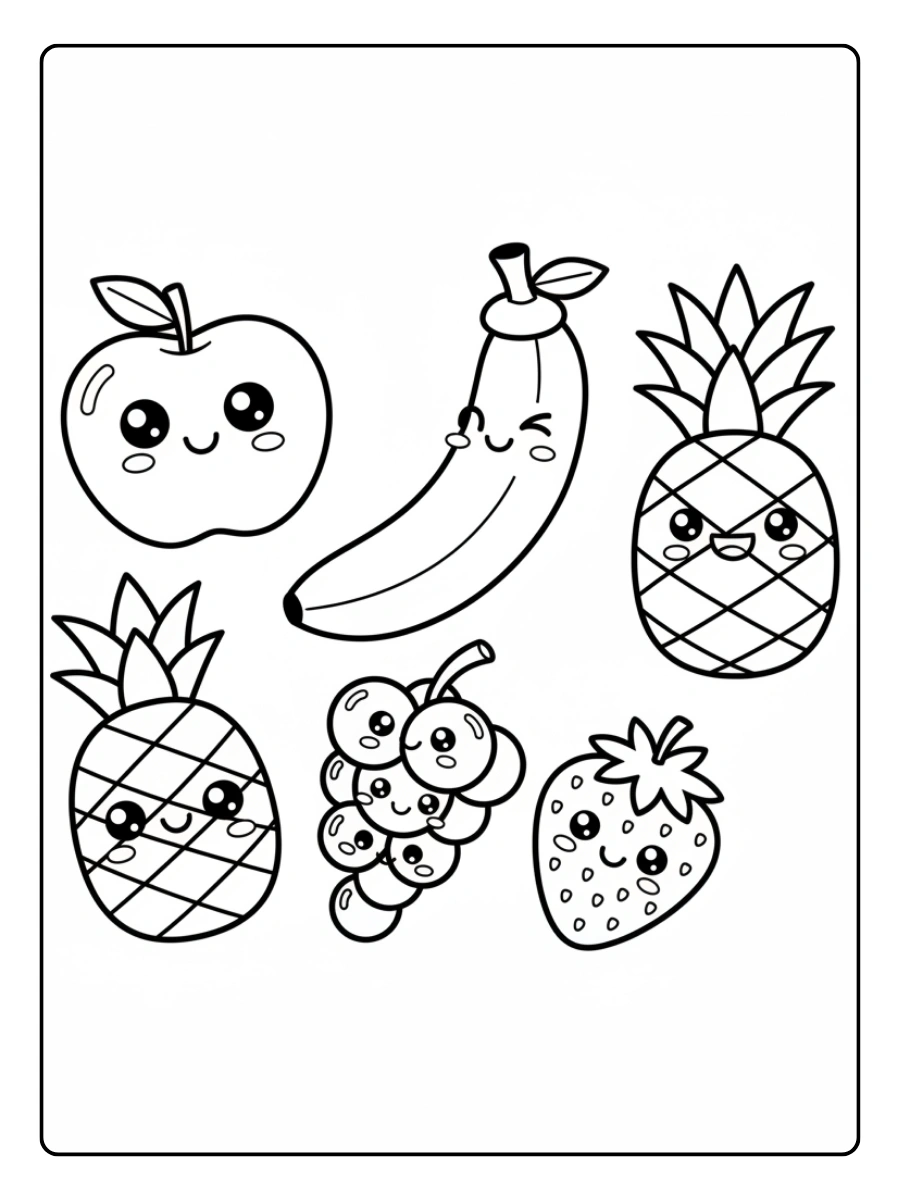 Disegni da colorare frutta carina con volti