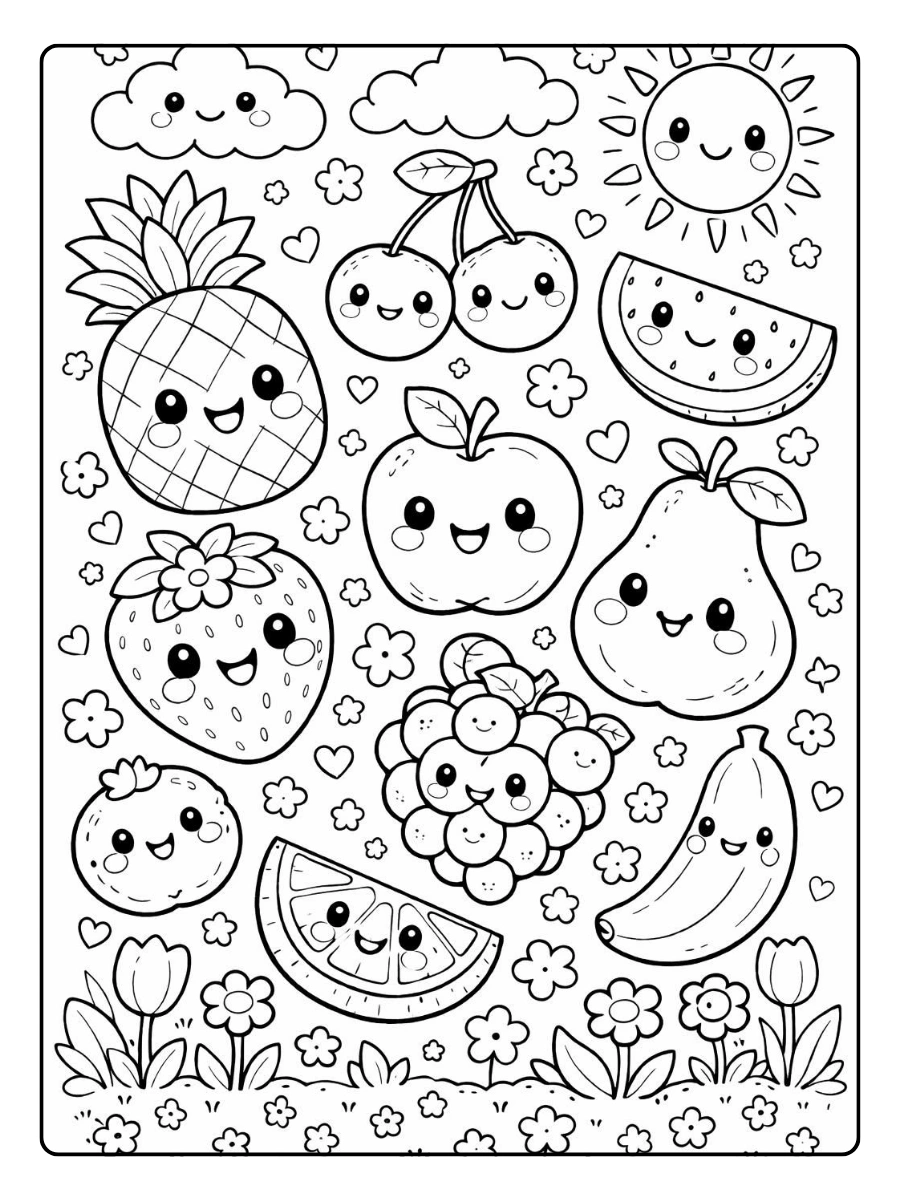 Disegni da colorare frutta carina kawaii