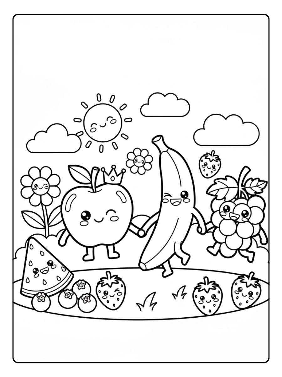 Disegni da colorare frutta carina per bambini