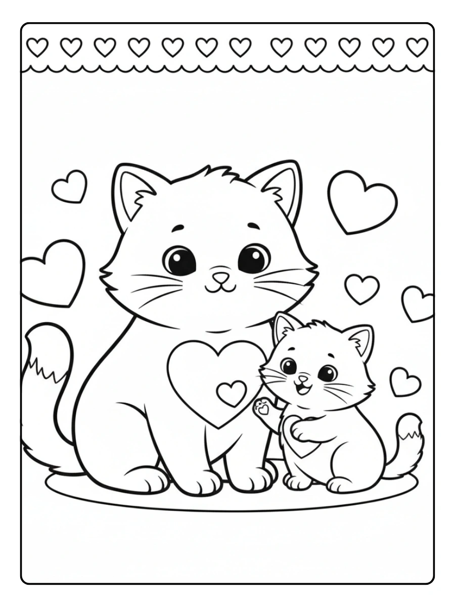 Disegni da colorare gatti con cuori
