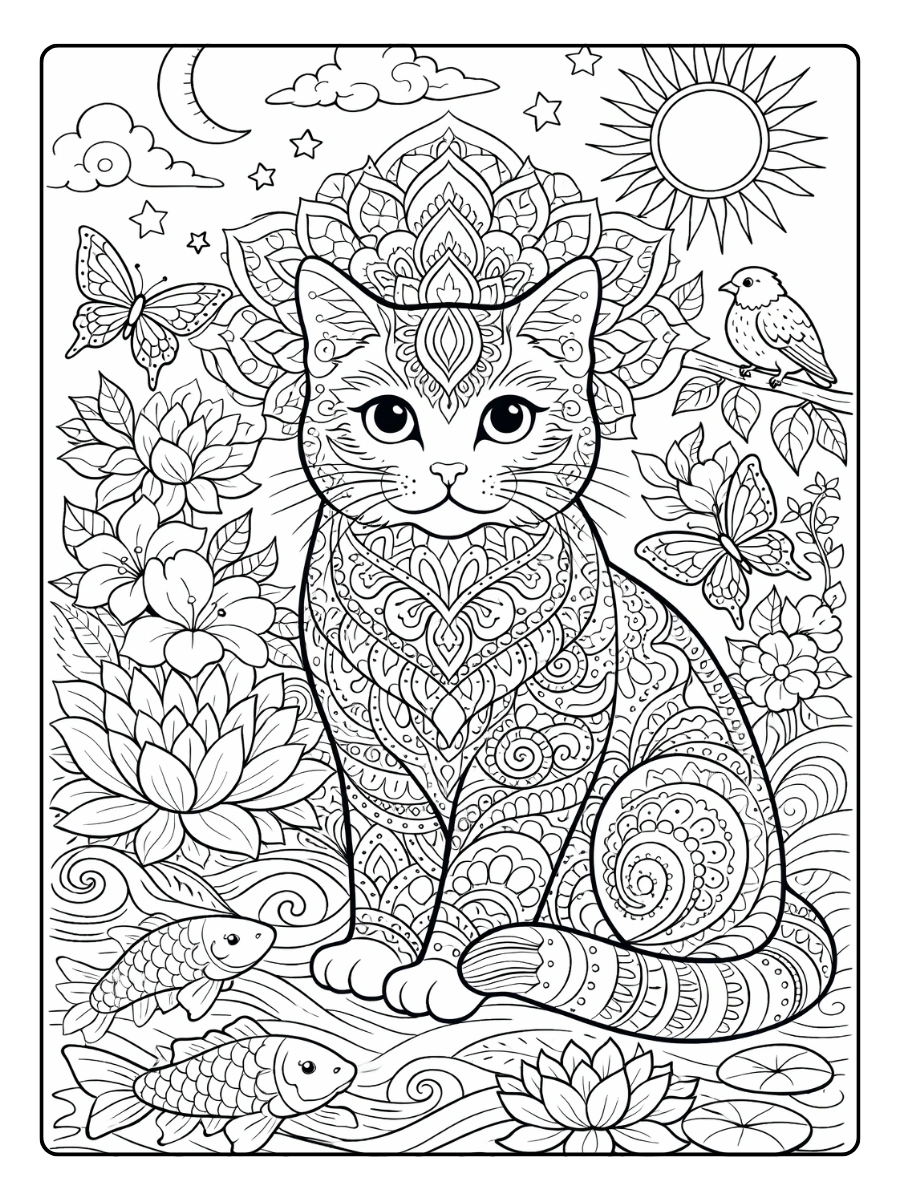 Disegni da colorare gatti per adulti antistress
