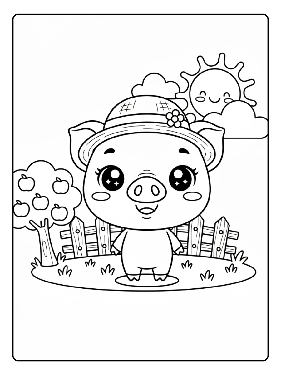 Disegni da colorare maiale con cappello