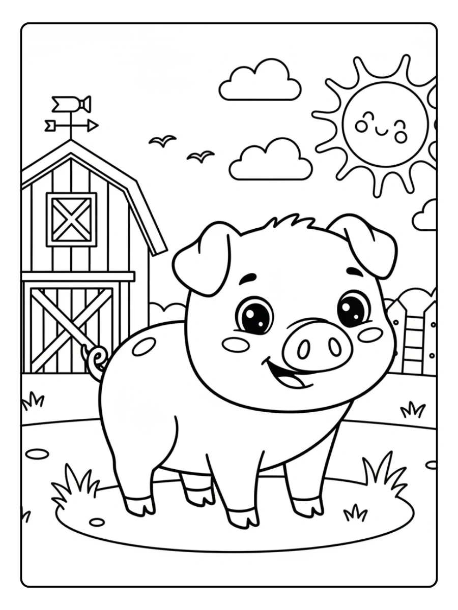 Disegni da colorare maiale in fattoria