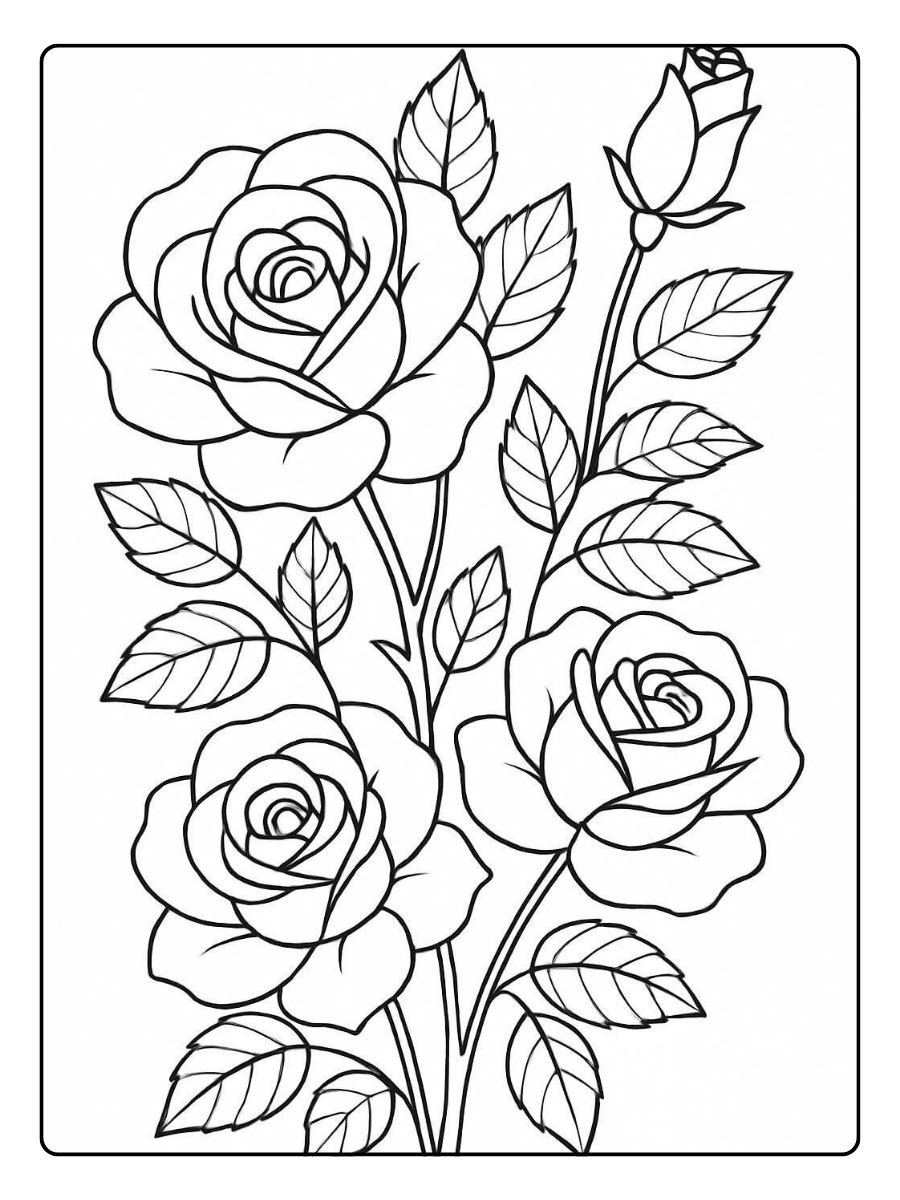 Disegni da colorare rose con foglie