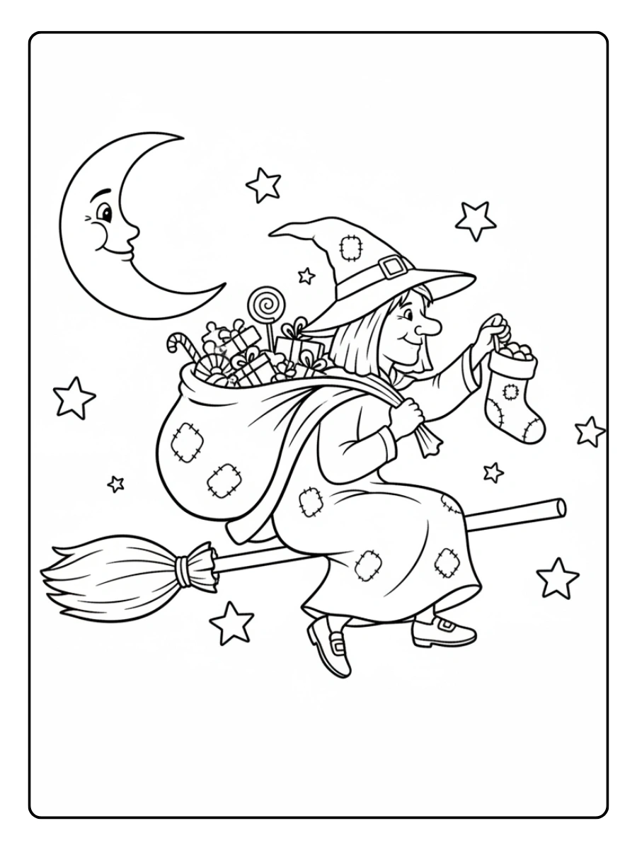 Disegni della Befana da colorare – Befana per la scuola