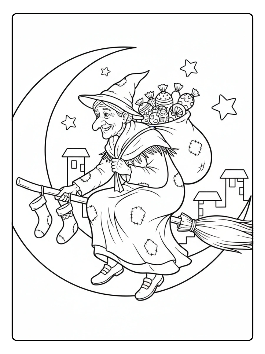 Disegni della Befana da colorare – Befana tradizionale