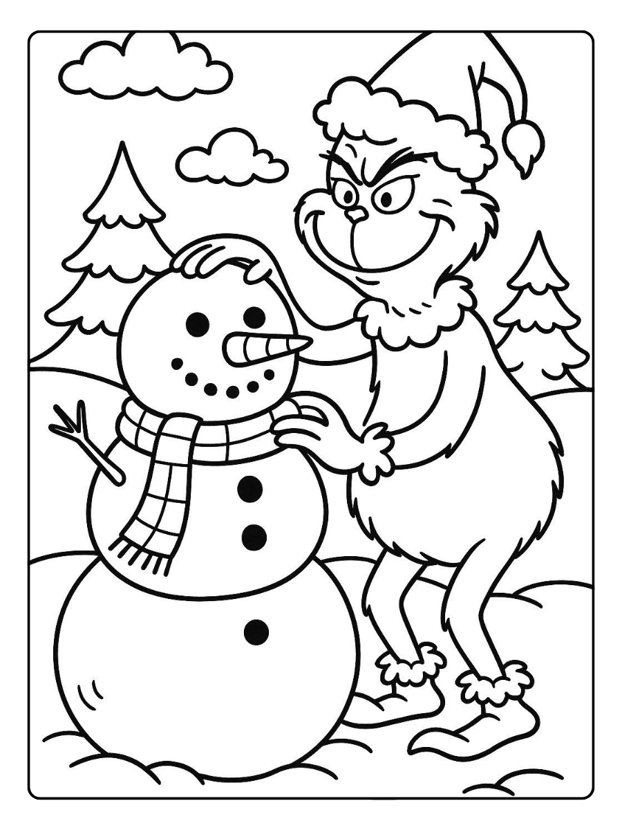 Disegni di Natale da colorare Grinch con cappello