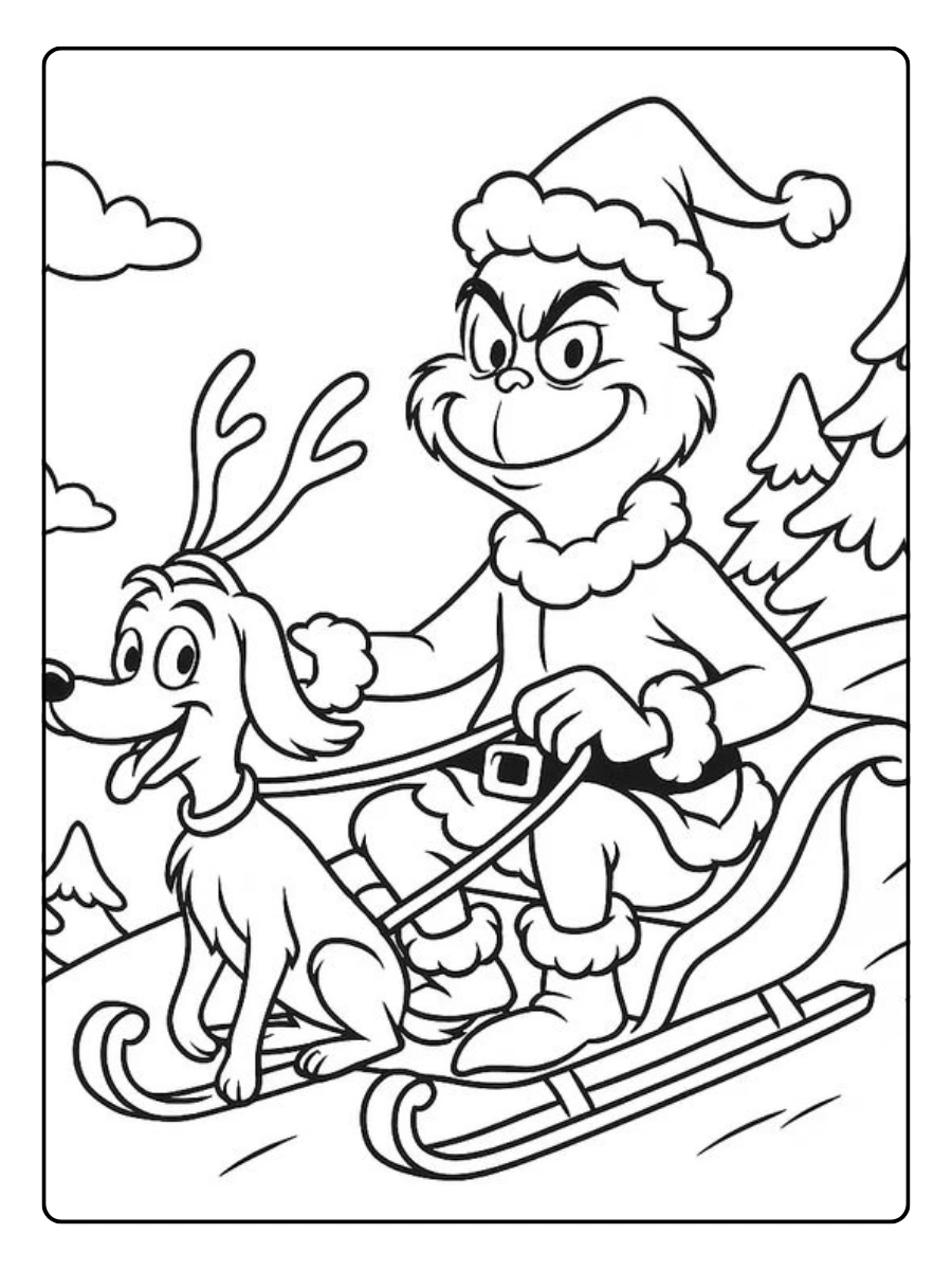 Disegni di Natale da colorare Grinch con sacco