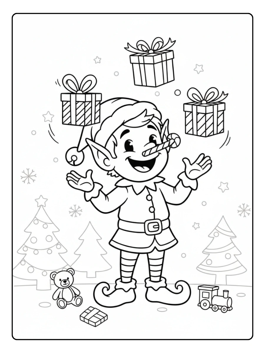 Elfi di Babbo Natale disegni da colorare con cappelli