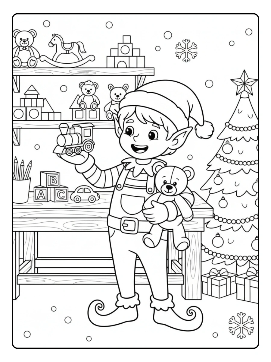 Elfi di Babbo Natale disegni da colorare per scuola
