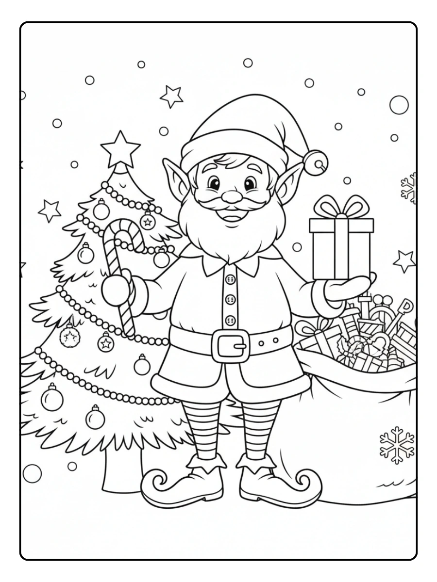 Elfi di Babbo Natale disegni da colorare per stampa