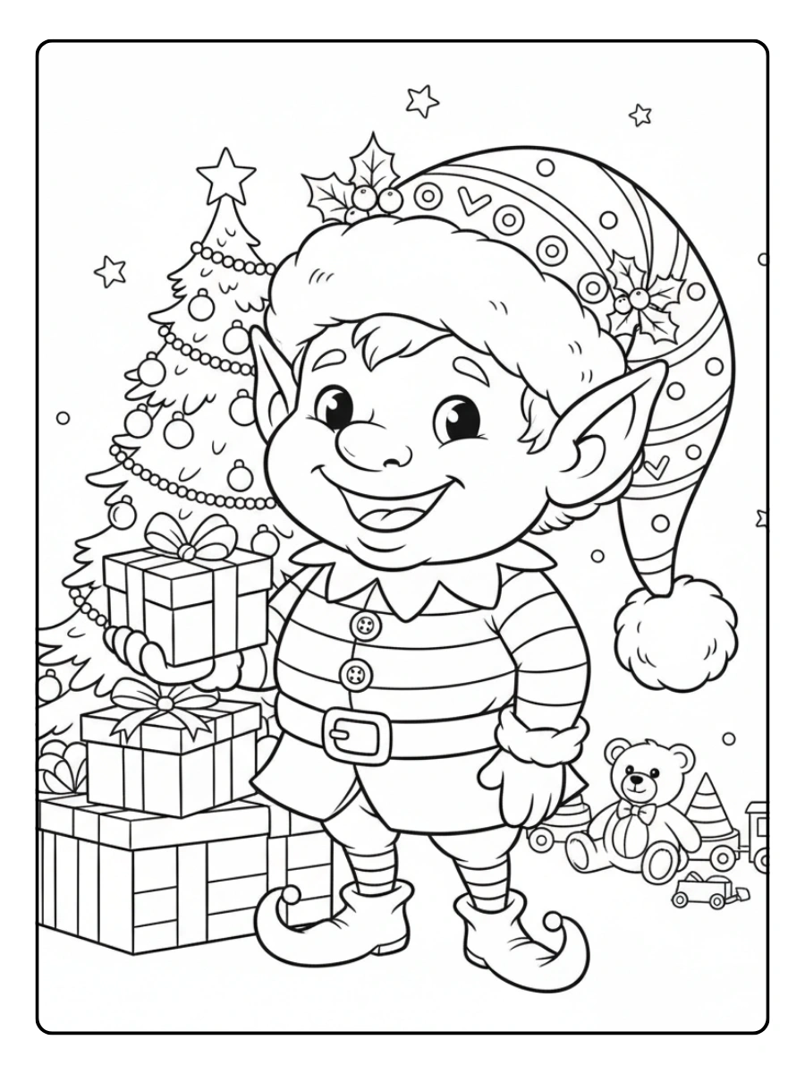 Elfi di Babbo Natale disegni da colorare stilizzati