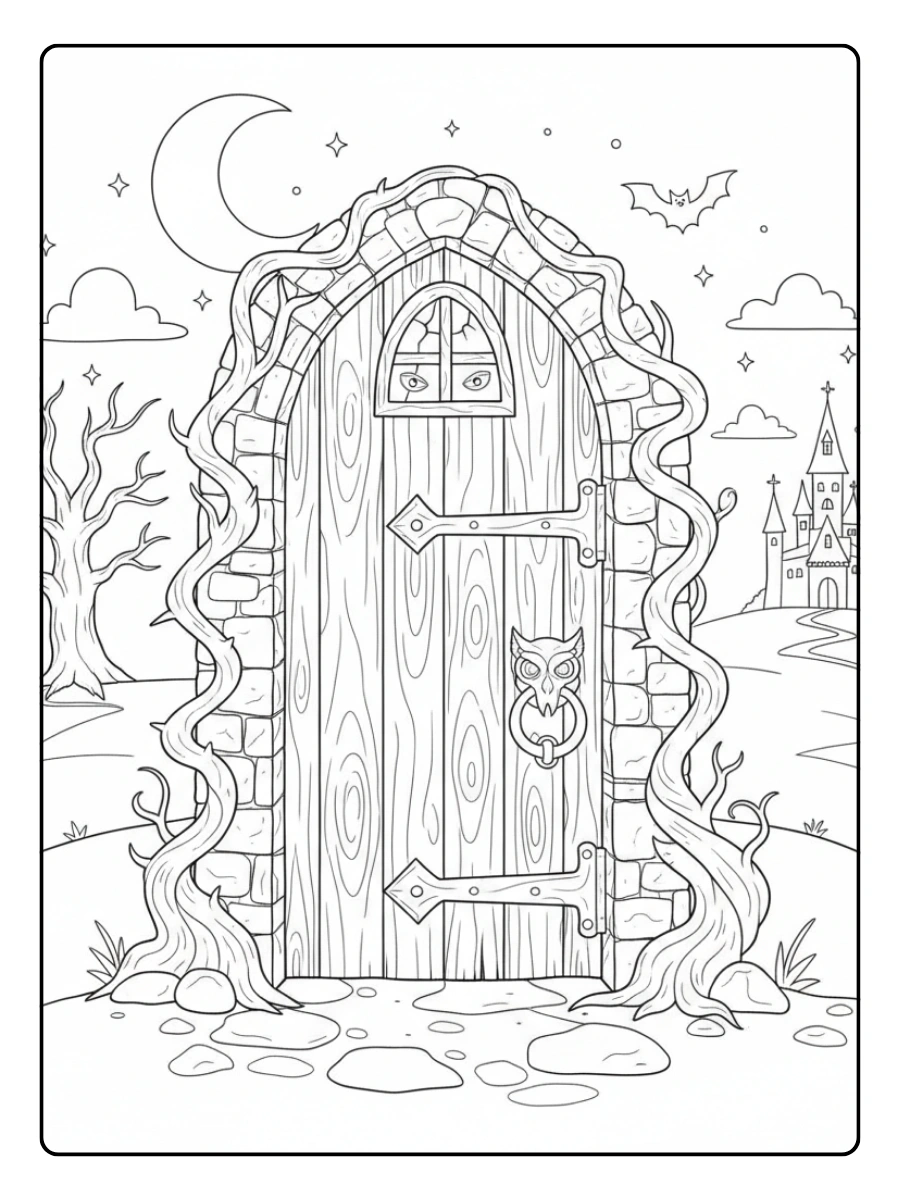 Porta misteriosa Halloween da colorare